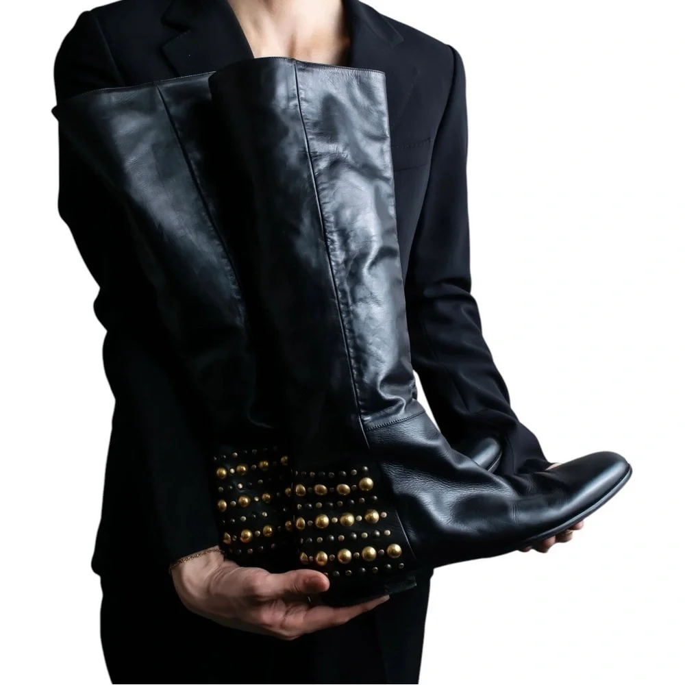 GUCCI Babouska Studded Knee High‎ Tall Leather Boots